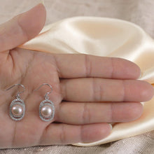 Load image into Gallery viewer, Sterling Silver Pink Pearl CZ Hook Earrings (54 CZ)