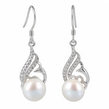 Load image into Gallery viewer, Sterling Silver White Pearl CZ Hook Earrings (72 CZ)