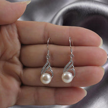 Load image into Gallery viewer, Sterling Silver White Pearl CZ Hook Earrings (72 CZ)