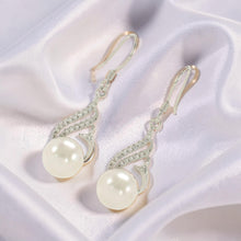 Load image into Gallery viewer, Sterling Silver White Pearl CZ Hook Earrings (72 CZ)