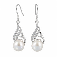 Load image into Gallery viewer, Sterling Silver Pink Pearl CZ Hook Earrings (72 CZ)