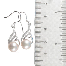 Load image into Gallery viewer, Sterling Silver Pink Pearl CZ Hook Earrings (72 CZ)