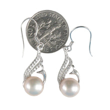 Load image into Gallery viewer, Sterling Silver Pink Pearl CZ Hook Earrings (72 CZ)