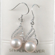 Load image into Gallery viewer, Sterling Silver Pink Pearl CZ Hook Earrings (72 CZ)