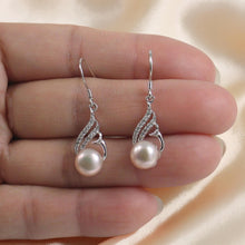 Load image into Gallery viewer, Sterling Silver Pink Pearl CZ Hook Earrings (72 CZ)