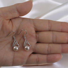 Load image into Gallery viewer, Sterling Silver Pink Pearl CZ Hook Earrings (72 CZ)