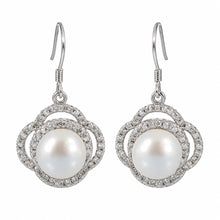 Load image into Gallery viewer, Sterling Silver White Pearl CZ Hook Earrings (124 CZ)