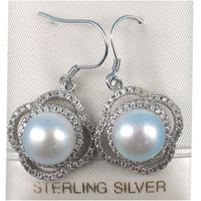 Load image into Gallery viewer, Sterling Silver White Pearl CZ Hook Earrings (124 CZ)