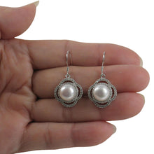 Load image into Gallery viewer, Sterling Silver White Pearl CZ Hook Earrings (124 CZ)