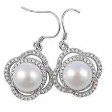 Load image into Gallery viewer, Sterling Silver White Pearl CZ Hook Earrings (124 CZ)