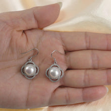 Load image into Gallery viewer, Sterling Silver White Pearl CZ Hook Earrings (124 CZ)