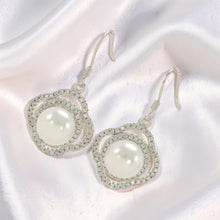 Load image into Gallery viewer, Sterling Silver White Pearl CZ Hook Earrings (124 CZ)