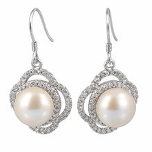 Load image into Gallery viewer, Sterling Silver Pink Pearl CZ Hook Earrings (124 CZ)