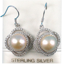 Load image into Gallery viewer, Sterling Silver Pink Pearl CZ Hook Earrings (124 CZ)