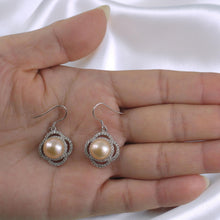 Load image into Gallery viewer, Sterling Silver Pink Pearl CZ Hook Earrings (124 CZ)