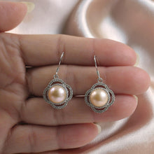 Load image into Gallery viewer, Sterling Silver Pink Pearl CZ Hook Earrings (124 CZ)