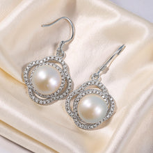 Load image into Gallery viewer, Sterling Silver Pink Pearl CZ Hook Earrings (124 CZ)