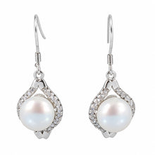 Load image into Gallery viewer, Sterling Silver White Pearl CZ Hook Earrings (40 CZ)