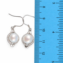 Load image into Gallery viewer, Sterling Silver White Pearl CZ Hook Earrings (40 CZ)