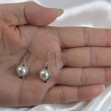 Load image into Gallery viewer, Sterling Silver White Pearl CZ Hook Earrings (40 CZ)