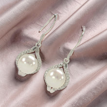 Load image into Gallery viewer, Sterling Silver White Pearl CZ Hook Earrings (40 CZ)
