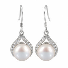 Load image into Gallery viewer, Sterling Silver Pink Pearl CZ Hook Earrings (40 CZ)