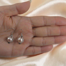 Load image into Gallery viewer, Sterling Silver Pink Pearl CZ Hook Earrings (40 CZ)