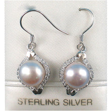 Load image into Gallery viewer, Sterling Silver Pink Pearl CZ Hook Earrings (40 CZ)