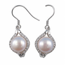 Load image into Gallery viewer, Sterling Silver Pink Pearl CZ Hook Earrings (40 CZ)