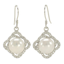 Load image into Gallery viewer, Sterling Silver White Pearl CZ Hook Earrings (42 CZ, Large Size)