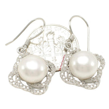Load image into Gallery viewer, Sterling Silver White Pearl CZ Hook Earrings (42 CZ, Large Size)