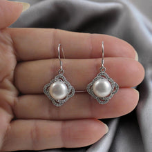 Load image into Gallery viewer, Sterling Silver White Pearl CZ Hook Earrings (42 CZ, Large Size)