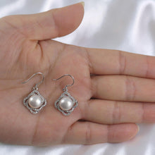Load image into Gallery viewer, Sterling Silver White Pearl CZ Hook Earrings (42 CZ, Large Size)