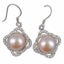 Load image into Gallery viewer, Sterling Silver Pink Pearl CZ Hook Earrings (42 CZ, Large Size)