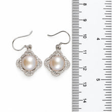 Load image into Gallery viewer, Sterling Silver Pink Pearl CZ Hook Earrings (42 CZ, Large Size)