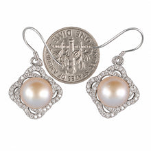Load image into Gallery viewer, Sterling Silver Pink Pearl CZ Hook Earrings (42 CZ, Large Size)