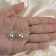 Load image into Gallery viewer, Sterling Silver Pink Pearl CZ Hook Earrings (42 CZ, Large Size)