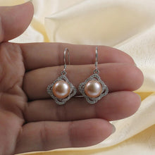 Load image into Gallery viewer, Sterling Silver Pink Pearl CZ Hook Earrings (42 CZ, Large Size)