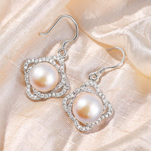 Load image into Gallery viewer, Sterling Silver Pink Pearl CZ Hook Earrings (42 CZ, Large Size)