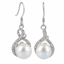 Load image into Gallery viewer, Sterling Silver White Pearl CZ Hook Earrings (50 CZ)