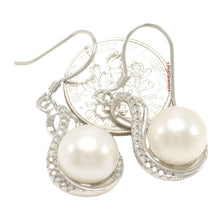 Load image into Gallery viewer, Sterling Silver White Pearl CZ Hook Earrings (50 CZ)