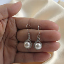 Load image into Gallery viewer, Sterling Silver White Pearl CZ Hook Earrings (50 CZ)