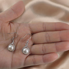Load image into Gallery viewer, Sterling Silver White Pearl CZ Hook Earrings (50 CZ)