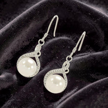 Load image into Gallery viewer, Sterling Silver White Pearl CZ Hook Earrings (50 CZ)
