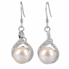 Load image into Gallery viewer, Sterling Silver Peach Pearl CZ Hook Earrings (50 CZ)