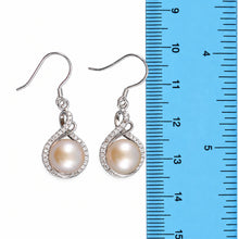 Load image into Gallery viewer, Sterling Silver Peach Pearl CZ Hook Earrings (50 CZ)