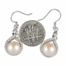Load image into Gallery viewer, Sterling Silver Peach Pearl CZ Hook Earrings (50 CZ)
