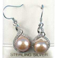 Load image into Gallery viewer, Sterling Silver Peach Pearl CZ Hook Earrings (50 CZ)