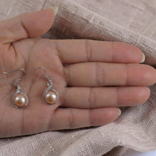 Load image into Gallery viewer, Sterling Silver Peach Pearl CZ Hook Earrings (50 CZ)