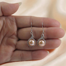 Load image into Gallery viewer, Sterling Silver Peach Pearl CZ Hook Earrings (50 CZ)